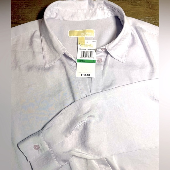 MICHAEL KORS Tie Front Satin Shirt in Lavender Mist, Size Large - Picture 10 of 11